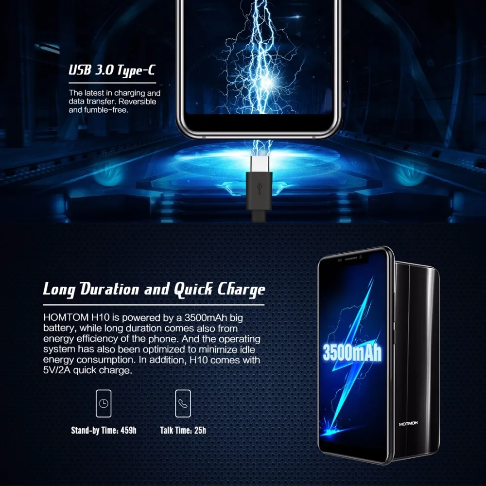HOMTOM H10 5,85 pulgadas Android 8,1 4 GB + 64 GB teléfono móvil cara Identificación de huella dactilar ID MTK6750T Octa Core 16MP 8MP OTA OTG Smartphone