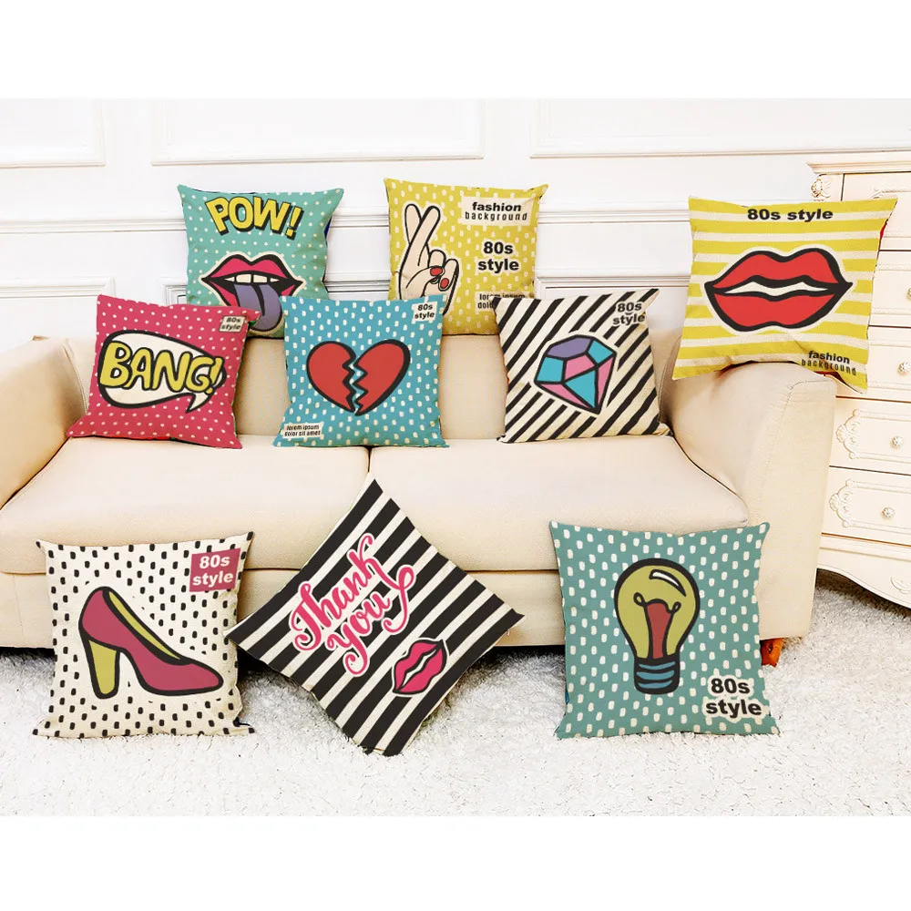 

Home Decor Linen Blend Cushion Cover Happy Sunmer Time Throw Square Pillowcase Pillow Covers Cartoon theme printed pillowcase