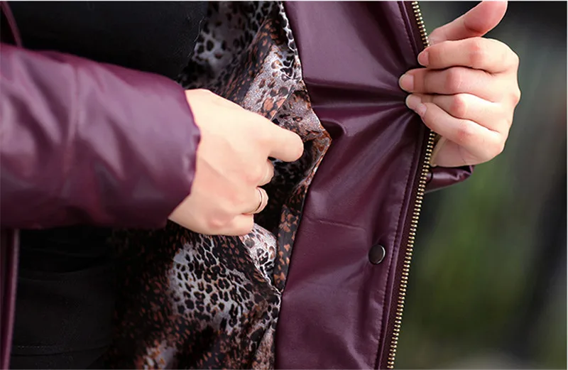 Зимнее кожаное пальто Женская парка средней длины куртка с капюшоном с большим меховым воротником Высококачественная кожаная одежда размера плюс L-8XL