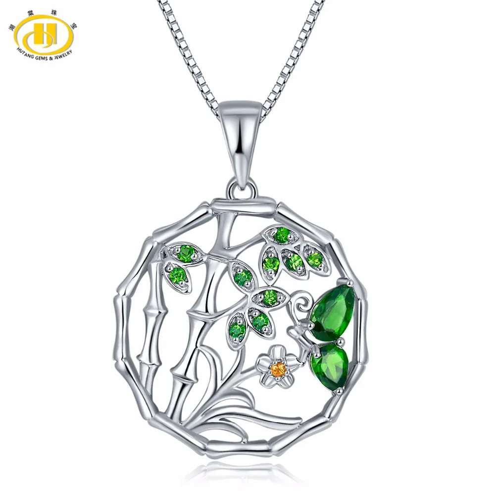 

Hutang Solid 925 Sterling Silver 0.54ct Natural Gemstone Chrome Diopside & Spessartite Pendant Necklace Fine Jewelry For Women