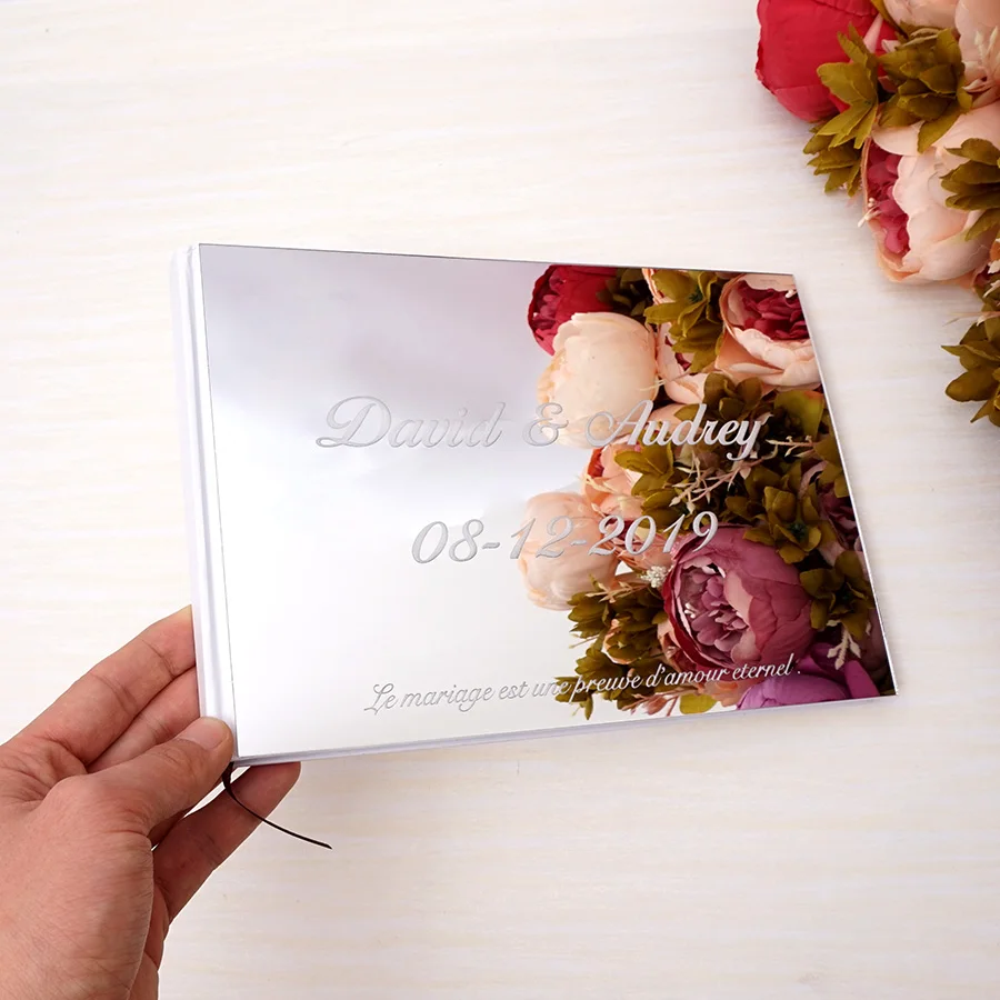 Horizontal 25x18cm Wedding Signature Guestbook Acrylic Mirror White Blank Personalized Books Party Favors Bride Gifts