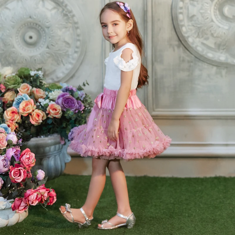 B&N Girls Fluffy 1-10 Years Chiffon Pettiskirt Children Ballet Skirts With Stars For Party Dance Princess Girl Tulle Miniskirt3