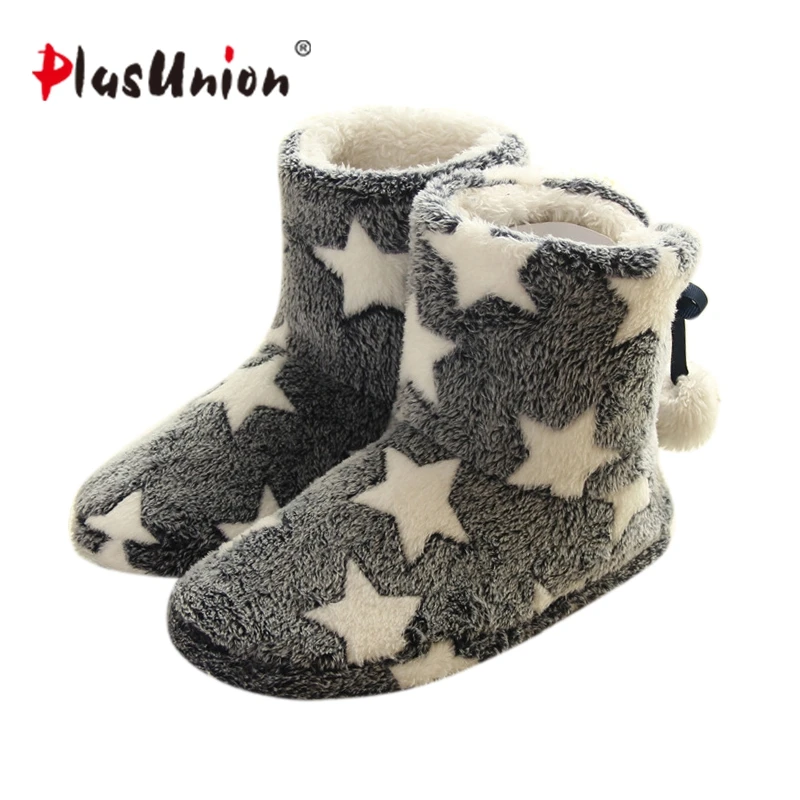 Achat Étoiles Troupeau Plat avec 2 Couleurs Hiver Pantoufles pour femmes Gris Boule Perlée Rose Adulte Maison Chaussures Doux Chaud pantoufle