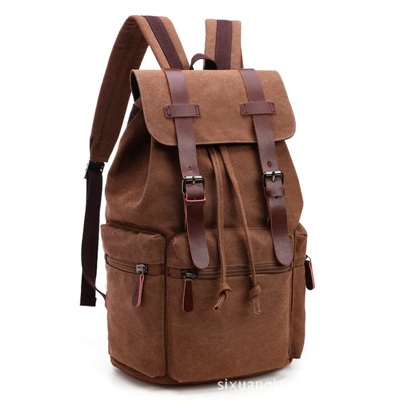 

New Men's Canvas Backpack Large Capacity Waterproof 14 Inch Laptop Shoulder Back Bag Black school bag for Drop shipping