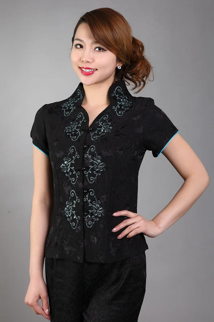 Простая, но Элегантная блузка с вышитыми цветами, рубашка, новая модная летняя женская рубашка в китайском традиционном стиле, Размеры S M L XL XXL XXXL 021120 - Цвет: black
