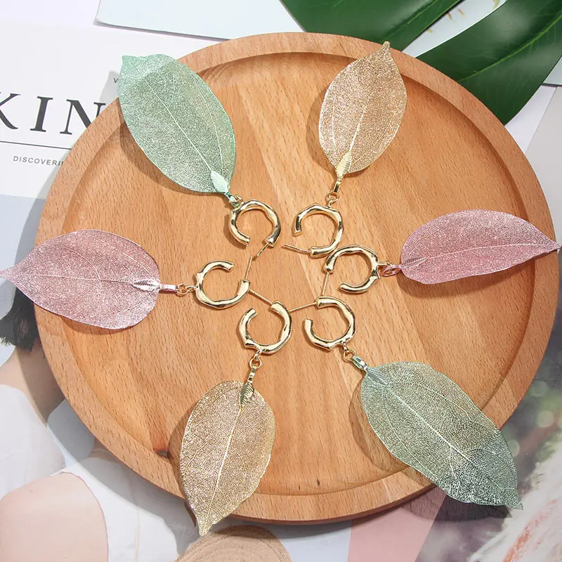 

Flatfoosie Boho Gold Silver Color Long Big Leaves Dangle Earrings Pendant Clasps Drop Earring for Women Fashion Wedding Jewelry