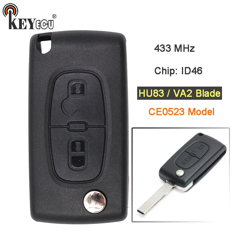 KEYECU CE0523 модель 433 МГц ID46 чип замена дистанционный ключ-брелок от машины 2 кнопки
