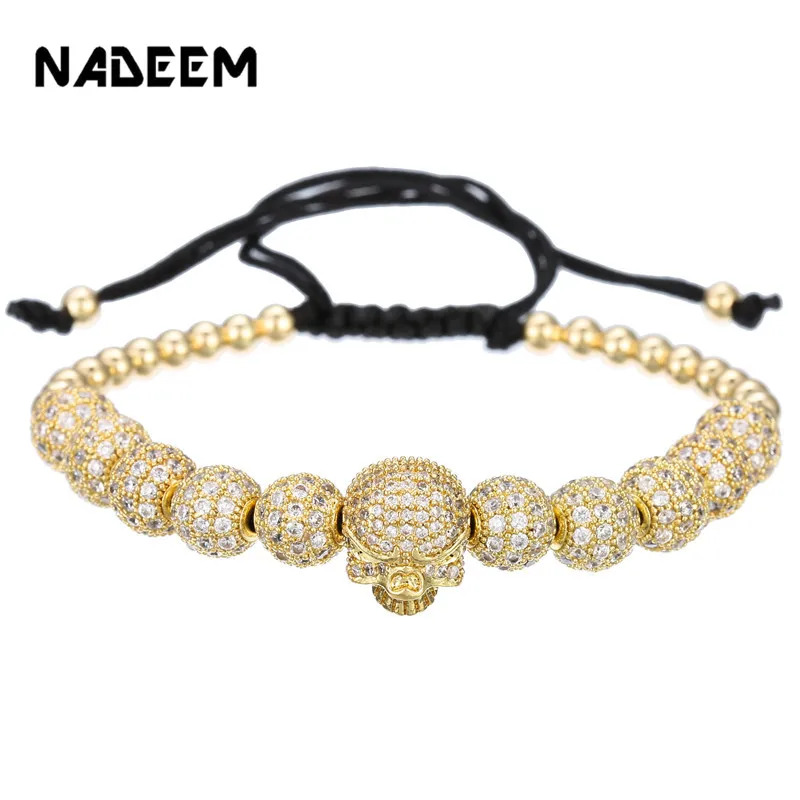 

Hip Hop Bracelet Men/Cz Skull/Copper Beads/Luxury/Braiding/Bracelets For Womens Men Cubic Zircon Bracelet Homme Jewelry