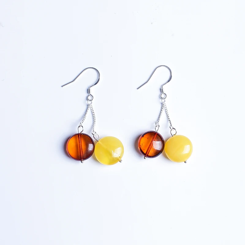 

100% Polish designer natural amber beeswax yellow honey 925 sterling silver earrings earrings Genuine luxury blood Perry