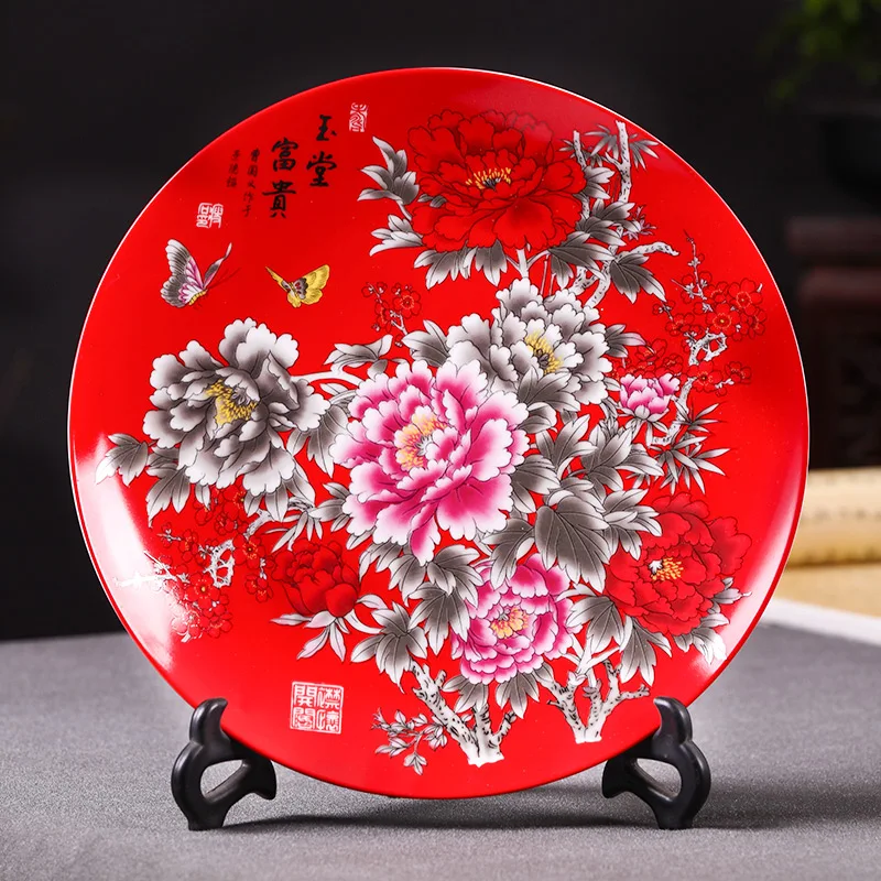 10 дюймовый керамический фарфор Jingdezhen ремесла китайский пион цветок декоративные