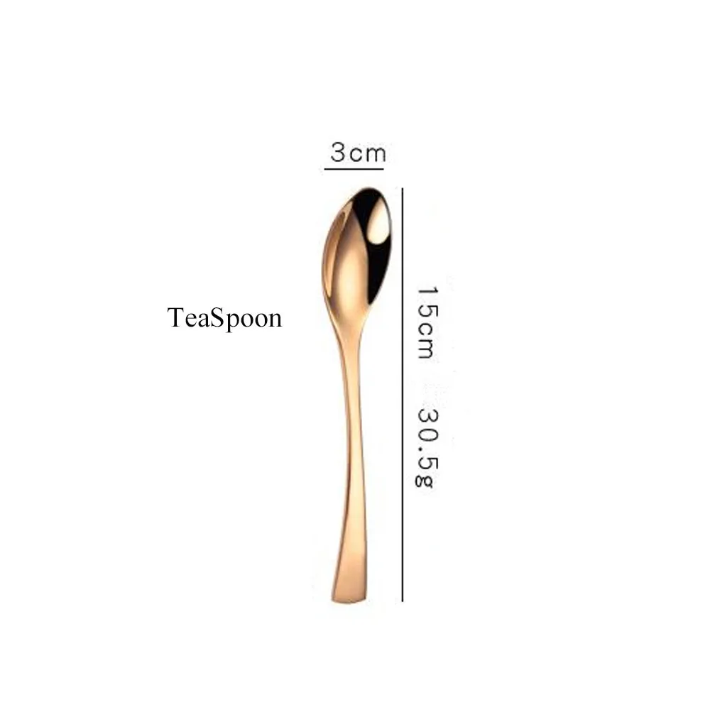 Набор посуды из меди, розового золота, столовые приборы из нержавеющей стали, набор вилок, острый нож для стейка, креативный столовый набор, свадебный - Цвет: Teaspoon