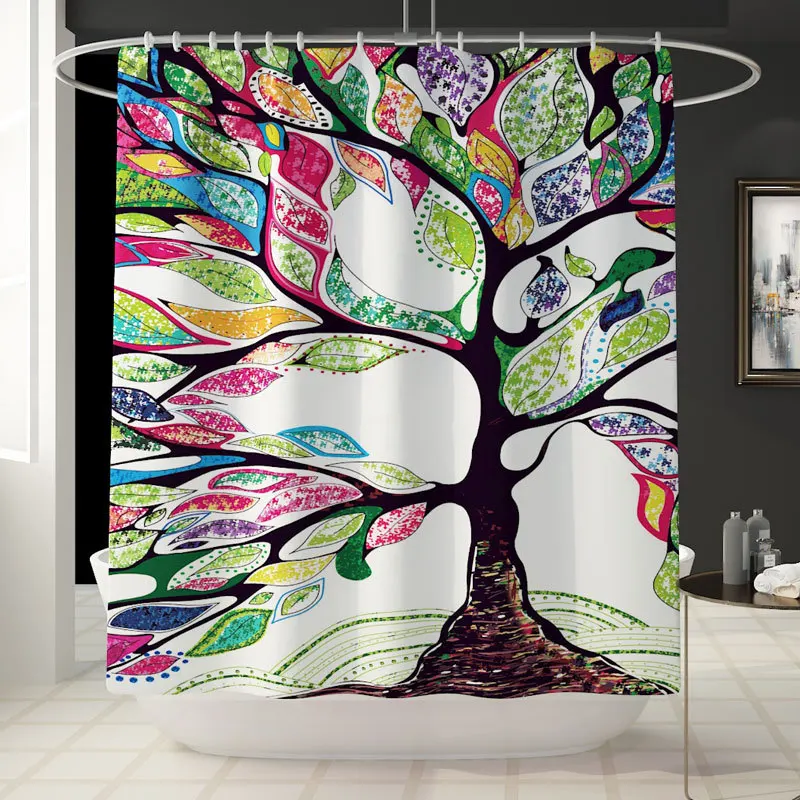 Ручная роспись Дерево принт занавеска для душа 4 шт. набор ковров Крышка для туалета коврик для ванной набор занавесок для ванной 12 крючков