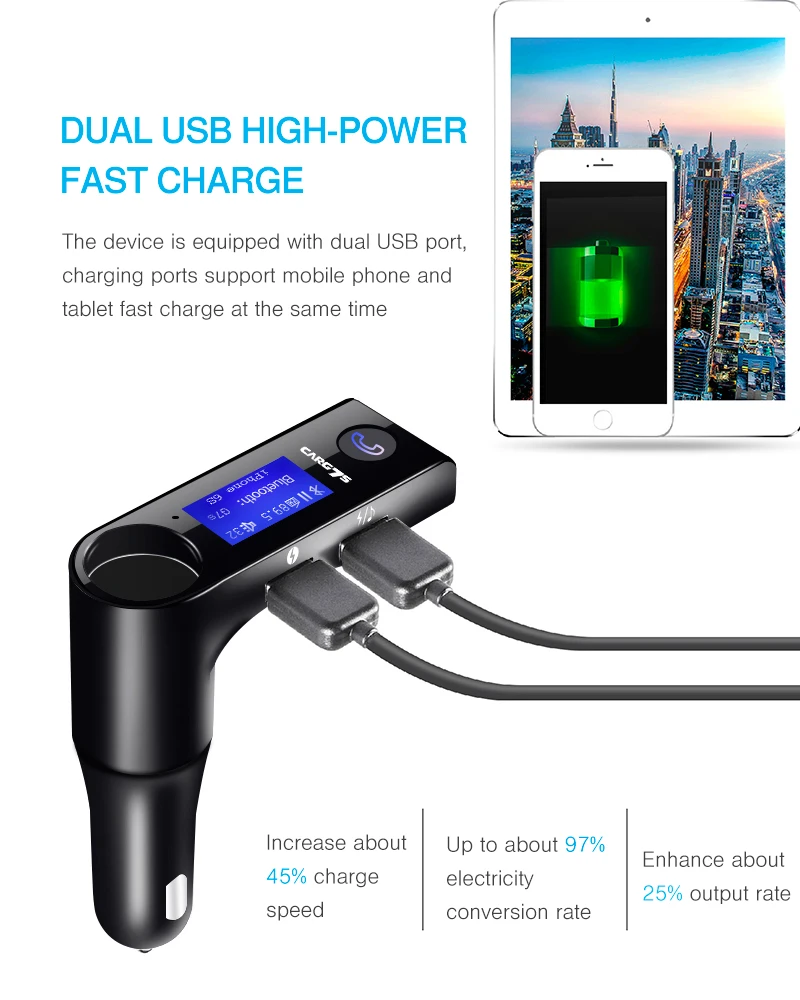 Hands free FM Transmitter Modulator Car Kit Rotating Screen Cigarette