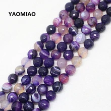 

YAOMIAO Purple Striped Faceted Agat Lot Natural Stone Beads For Jewelry Making Bracelet Round Diy Crystal Bead 4 6 8 10 12mm