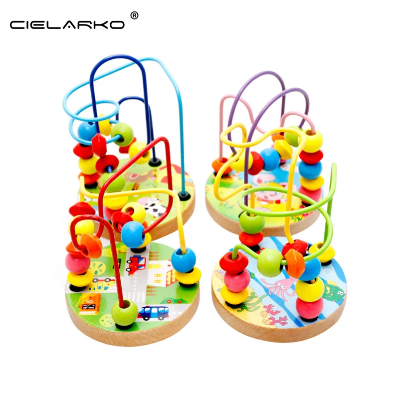 

4 styles Beech Baby Colorful Wooden Mini Around Beads montessori maze toy Learning & Educational Toy for Children Kids LYJ25