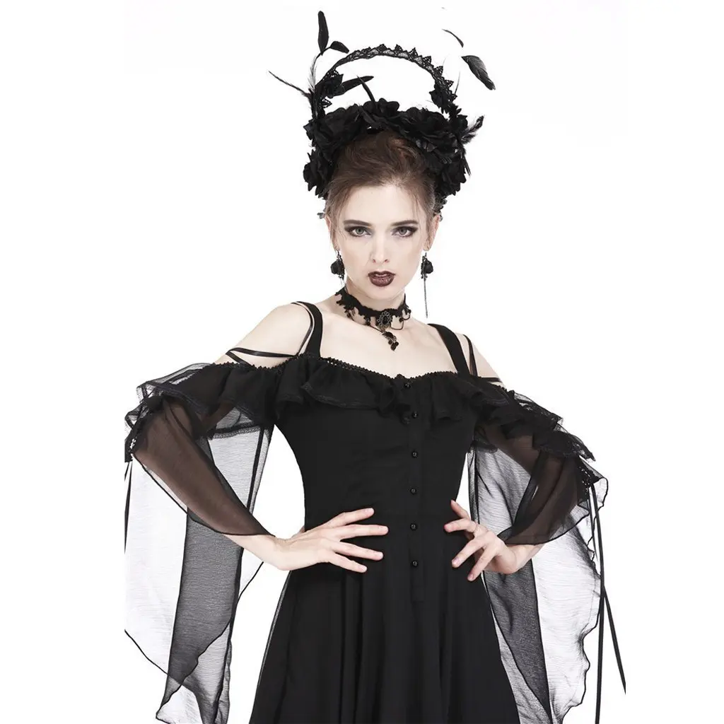 Darkinlove Для женщин в готическом стиле с открытыми плечами праздничное шифоновое платье с рукавами DW176