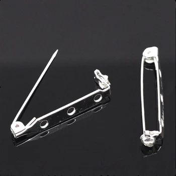 

50Pcs DIY Silver Plated Metal Brooches Back Bar Pins 3 Holes Crafts Making 34x8mm