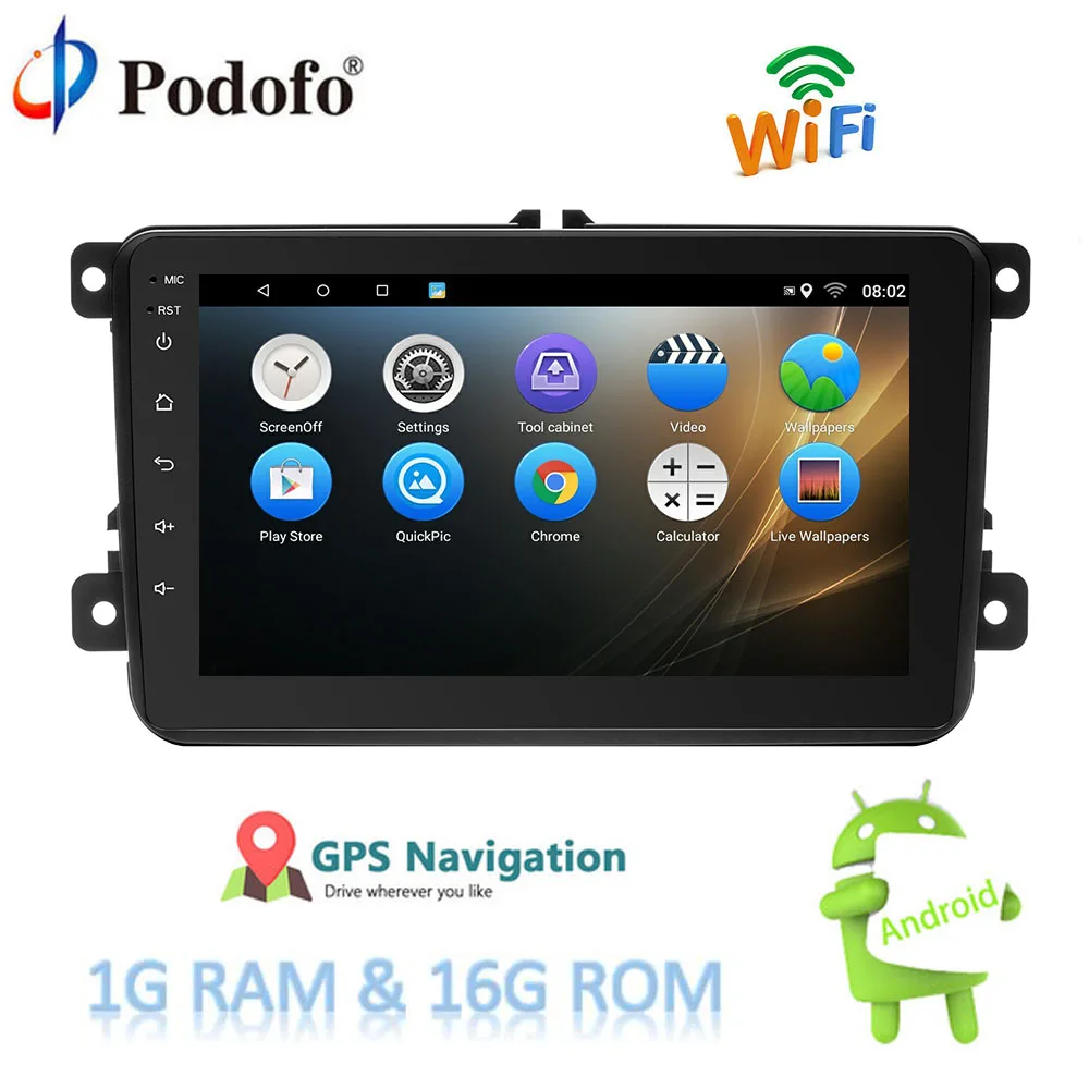 

Podofo Android 7.1 Car Multimedia Player GPS Navigation WIFI Bluetooth 8'' 2 Din Car Radio Audio Mirror Link Auto Audio Radio