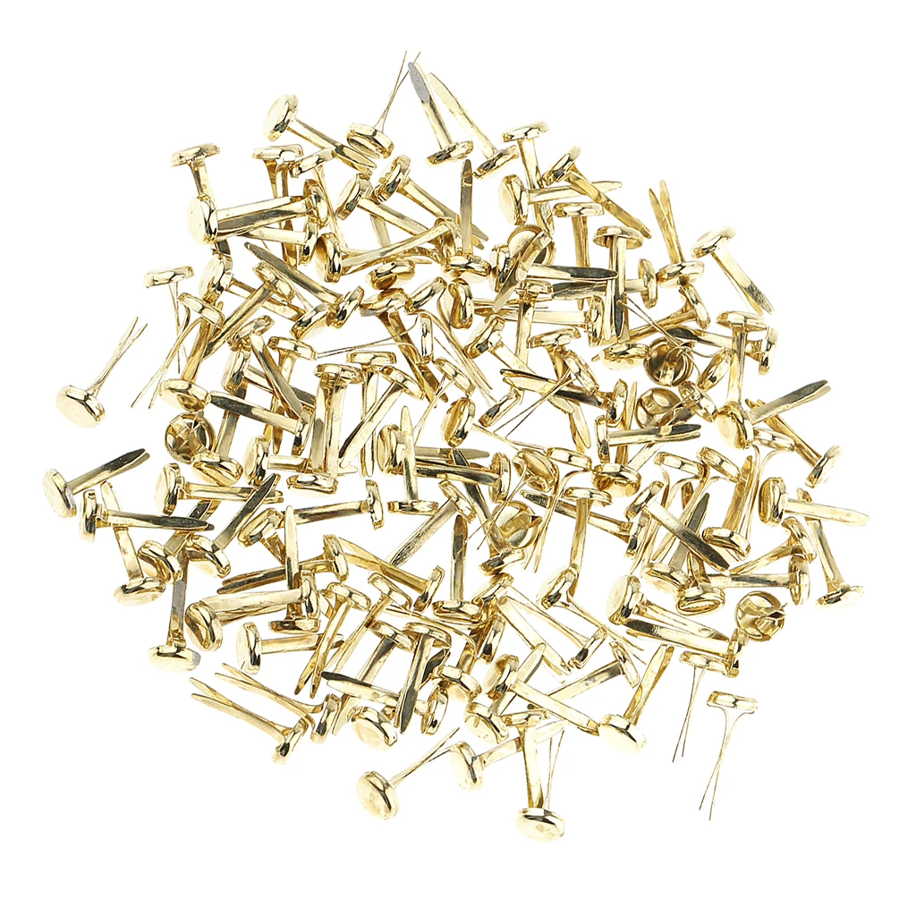 200 Pieces Golden Metal Brad Paper Fasteners for Scrapbooking Embellishment Paper Craft 8mm