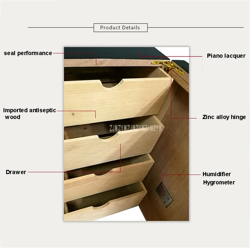 Черный роскошный 4 ящика высокий глянцевый кедровый деревянный классический шкафчик для хранения сигар "humidor" ящик для хранения увлажнитель с гигрометром