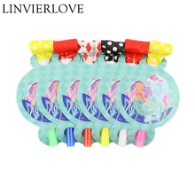 6PCS/set Little Mermaid Theme Plastic Blowout For Kids Boys Girls Birthday Blowing Dragon Noise Maker Party Decor Supplies