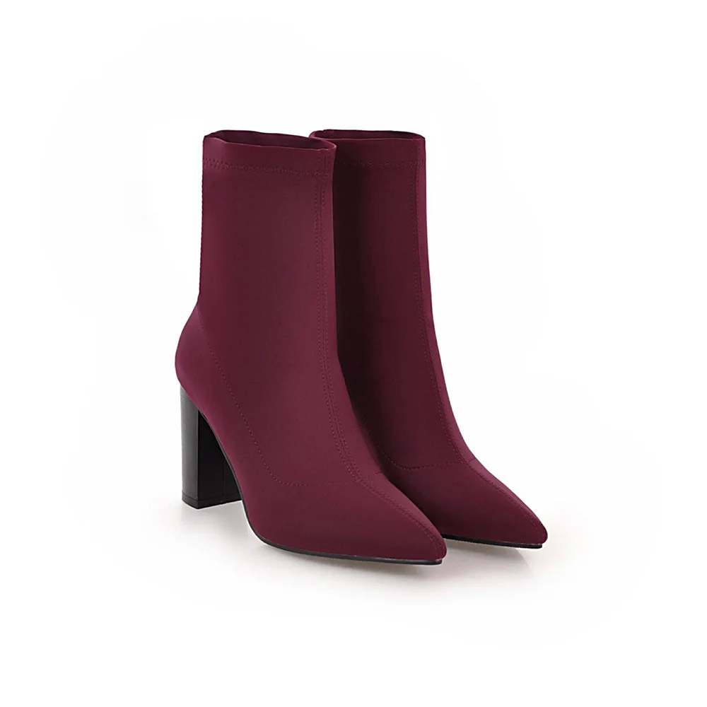 Брендовые новые качественные зимние элегантные женские ботинки до середины икры синего и черного цвета обувь для деловой женщины квадратный каблук, большие размеры 10, 43, WA32 - Цвет: Wine Red