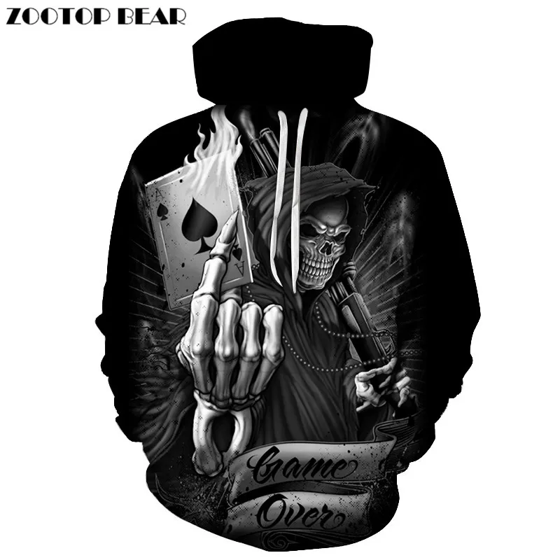  Poker Skull Hoodies Sweatshirts 3d Hoodie Men Tracksuit Fashion Hoody Funny Pullover Autumn Streetw