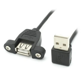 

100pcs 20cm 90 Degree Down Direction Angled USB 2.0 Male Connector to Female Extension Cable With Panel Mount Hole
