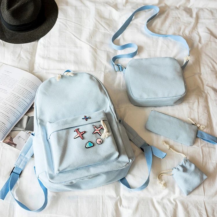 4 шт. модный холщовый женский рюкзак, школьная сумка для студентов, женский рюкзак для девочек-подростков, рюкзак Mochila, женский рюкзак - Цвет: Синий