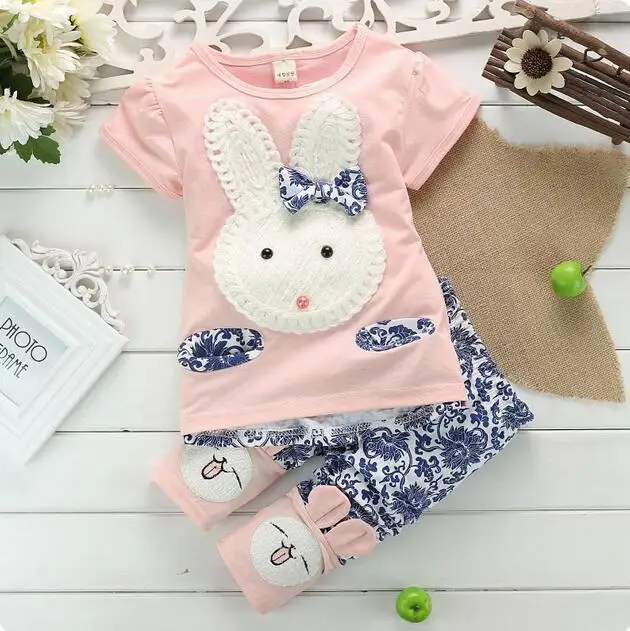 

2017 New Summer Kids Girls Clothing Set Rabbit t shirt + Pants Cotton Baby Girls Suits Set fashion Children Girl Clothes