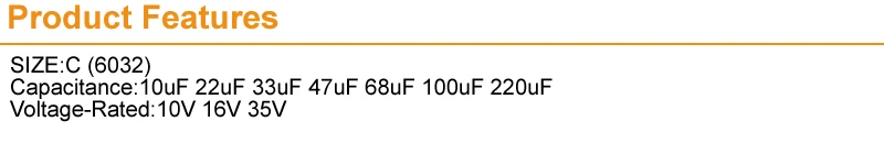 500 шт. C 6032 SMD Конденсатор тантала 10 мкФ 22 мкФ 33 мкФ 47 мкФ 68 мкФ 100 мкФ 220 мкФ 35 В 16 В 10 В