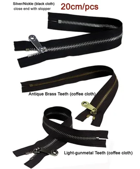 

#5 Zipper Black fabric cloth silver teeth metal zipper for sewing 20cm 3PCS/Lot zipper for clothes handbag shoes gold zip
