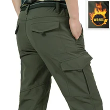 Флисовые тактические штаны, мужские зимние брюки-карго, Военные флисовые рабочие брюки, Акула, водонепроницаемые, плотные, теплые