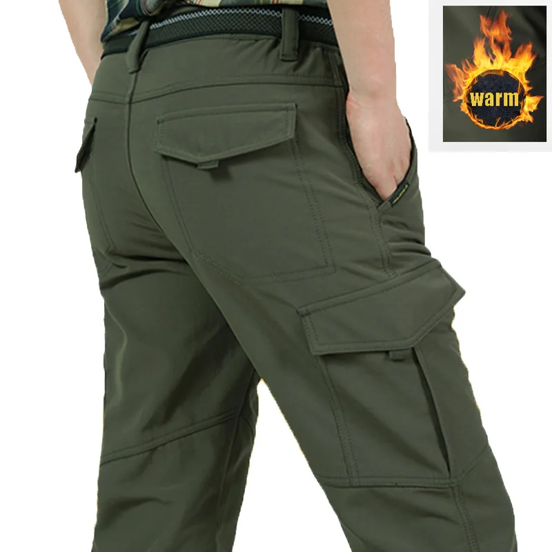 Fleece Pant Winter Warm Cargo Pant Military Tactical SoftShell Mens