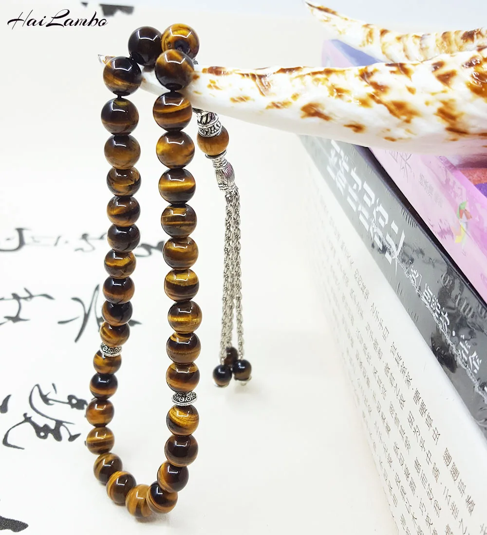 

Hailambo 100% Original Natural Tiger eye's stone 33 Musilm Islamic Prayer Bead Misbaha Tashih Rosary beads Religious Bracelet