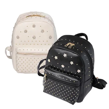 

Fashion Women Travel Backpack PU Leather Zipped Flowers Rivets Decoration Ladies Shoulder Bag Girls School Bags FA$1