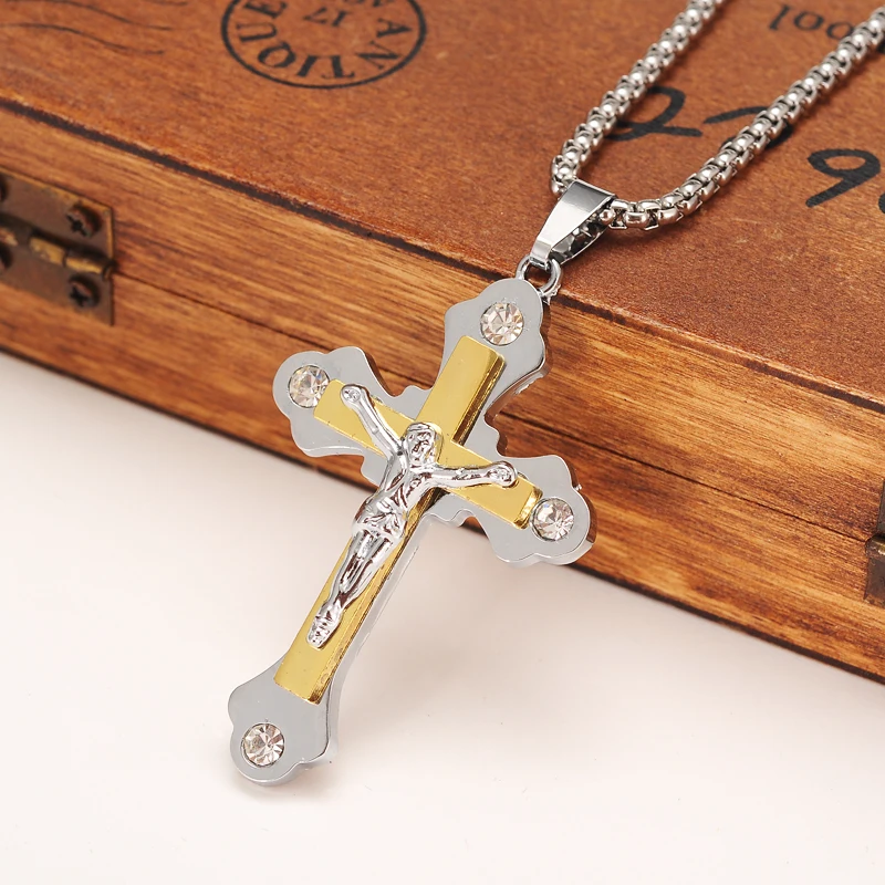 Two Tone Silver Gold Color Jewelry Antique Cross Crucifix Jewelry Antique Cross Crucifix