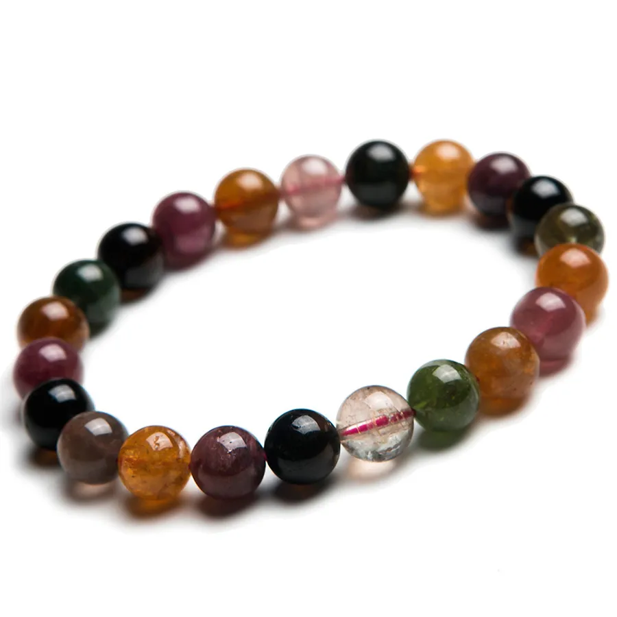 

9mm 100% Natural Tourmaline Bracelet Quartz Colorful Gemstone Round Crystal Clear Beads Stretch Bracelets AAAAA For Women