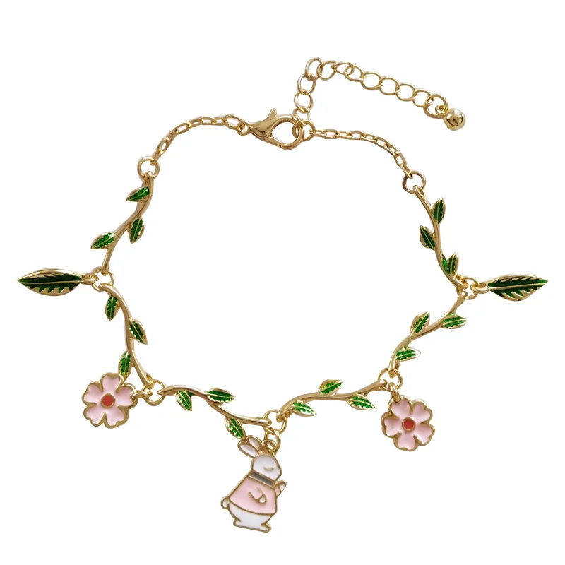 

Pink Flower Bracelet For Girls 2019 New Fashion Jewelry Cute Cartoon Rabbit Bunny Accessory Wholesale