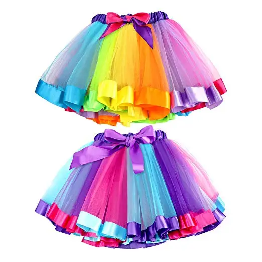

Bobasatop 2pcs Girls Rainbow Tutu Skirt Costume Ruffle Tiered Tulle Dance Performance Skirt for Girls