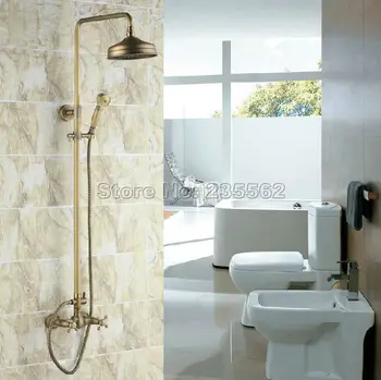 

Antique Brass Vintage Bathroom Wall Mount Rain Shower Faucet Set Mixer Tap Taps Crs034