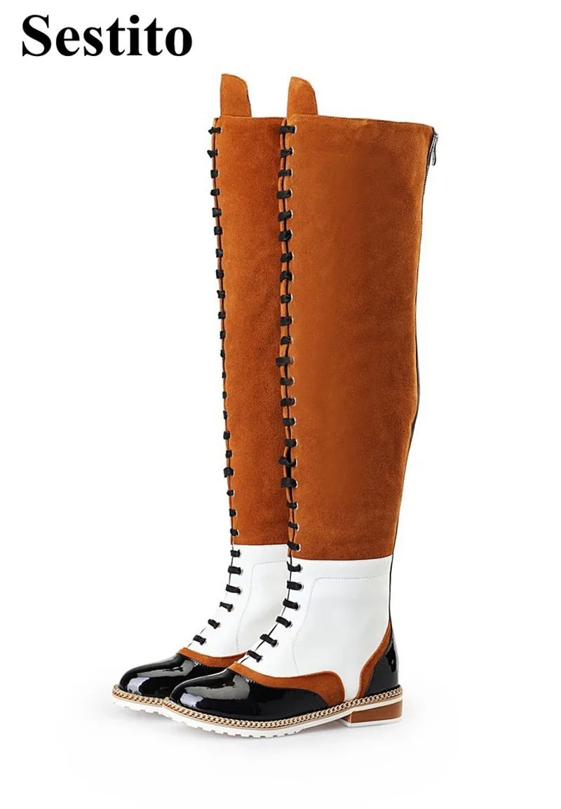 Frau Ferse Stiefel Für Picture Schuhe Neue Platz Kette Kreuz Zip Knie gebunden Frauen Kappe hohe Mode As Mischfarben Niedrigen Runde zqIFwnO4O