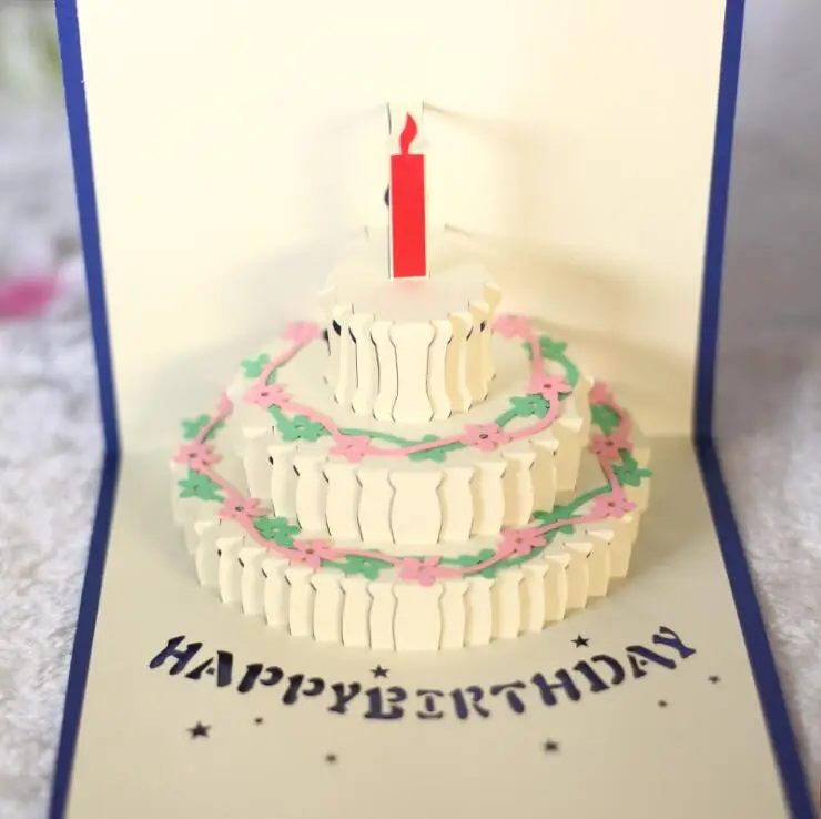 

3D Handcrafted Origami Birthday Cake Candle Design Greeting Card Envelope Invitation Card Anniversary Pop Up Birthday Card