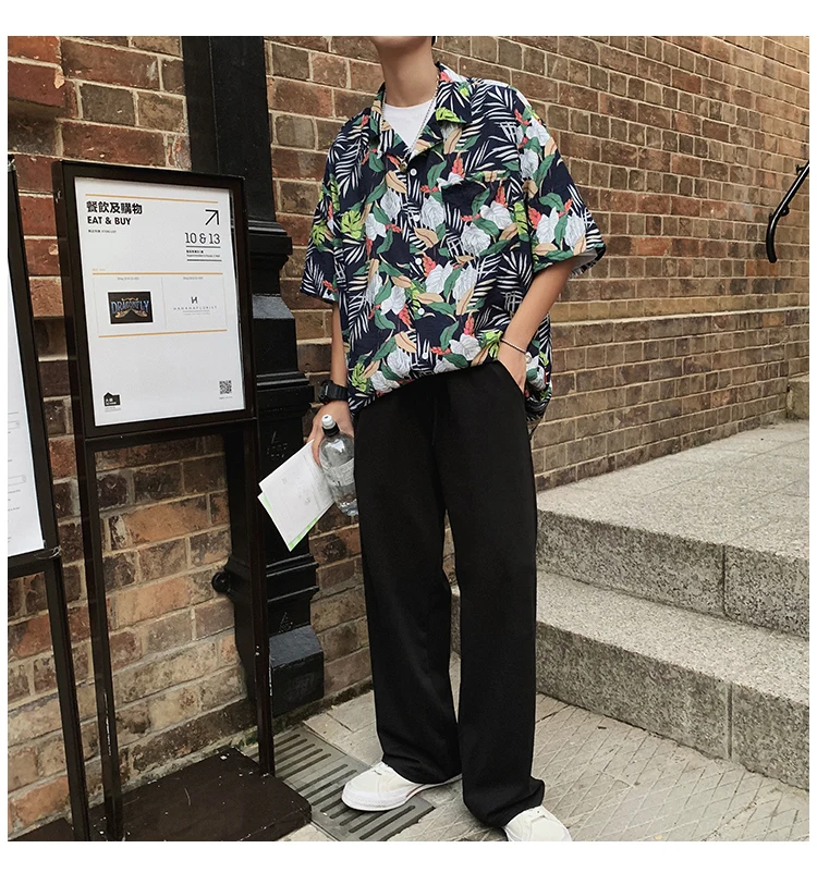 2019 корейский стиль лето Мужская Мода Тренд короткий рукав гавайская рубашка мужской французская запонка бренд хаки/темно-синий/желтые
