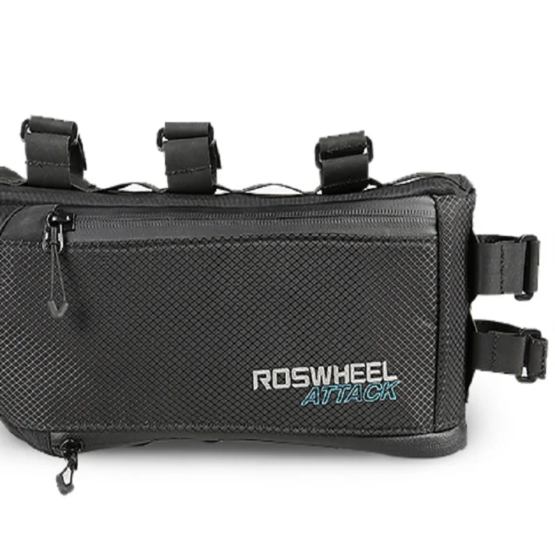 Top ROSWHEEL ATTACK 100% Waterproof Bicycle Bike Accessories Storage Front Frame Tube L35.5*W7*H14/24cm Black Bicycle Tube Bag 5