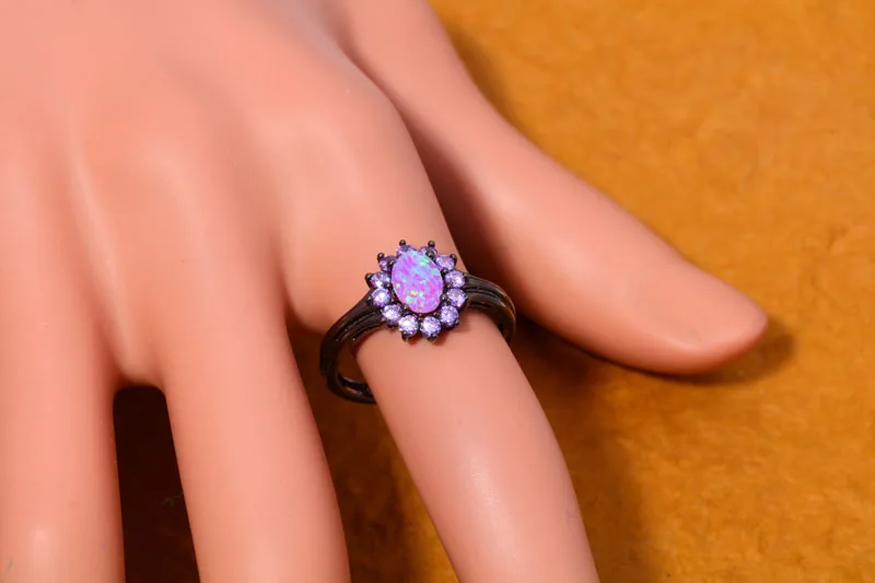 CiNily Created Pink Fire Opal Purple Zircon Black Gold Color Wholesale for Women Jewelry Ring Size 6 7 8 OJ8111