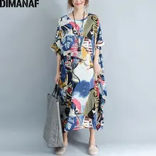 DIMANAF Artı Boyutu Elbise Kadın Yaz Desen Patchwork Baskı Bağbozumu Keten Elbise Kadın Rahat Moda Boy Zarif Elbiseler