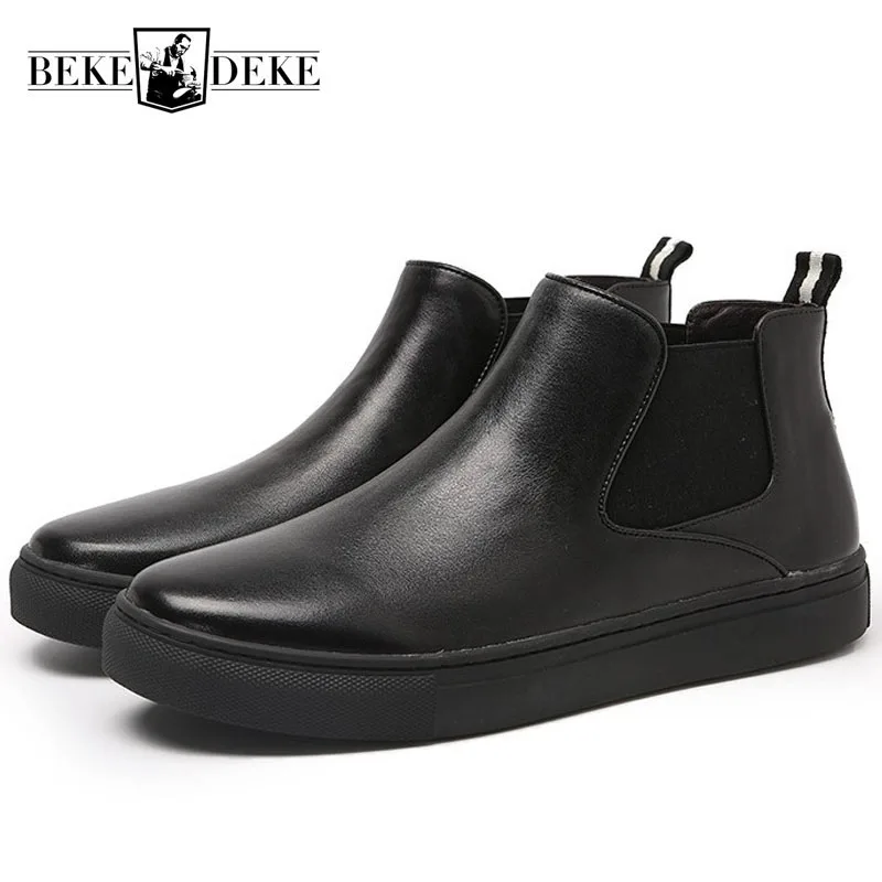 

High Quality Mens Pu Leather Ankle Boots New Winter Fleece Lining Slip On Chelsea Boots British Retro Man Footwear Casual Shoes