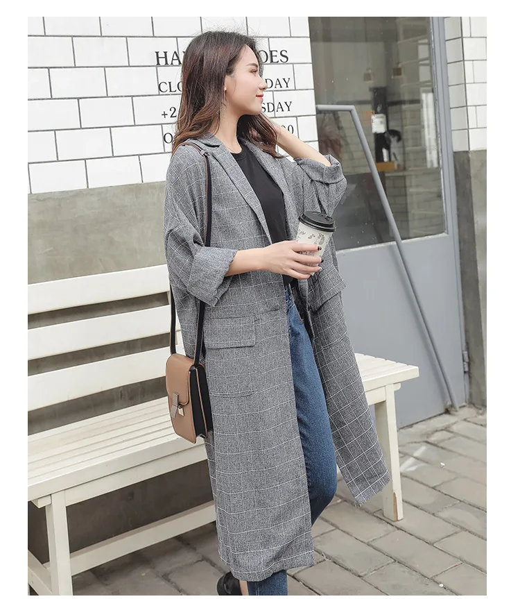 2019 Новый женский демисезонный более размеры Тренч корейский стиль плюс клетчатое пальто свободные длинные Тренч