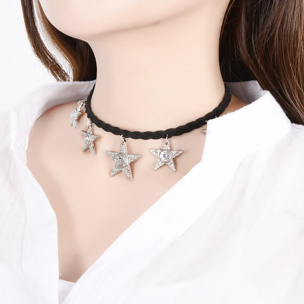 Ожерелье чокер женское из черной кожи с подвеской в виде звезды|fashion jewelry|jewelry